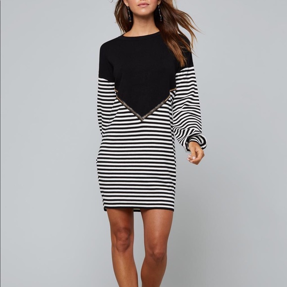 Suzy Stripe Sweater Dress in Black & White - Picture 1 of 8